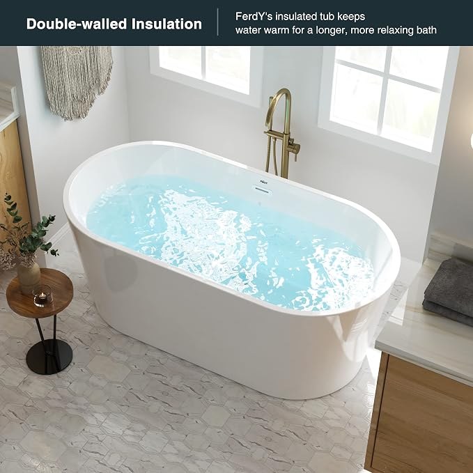 FerdY Shangri-La 59" Acrylic Freestanding Bathtub, Classic Oval Shape Acrylic - Image 3