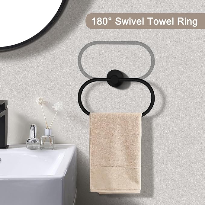 7 PCS Bathroom Hardware Set, Matte Black Stainless Steel Bathroom Tower Rack - Image 5