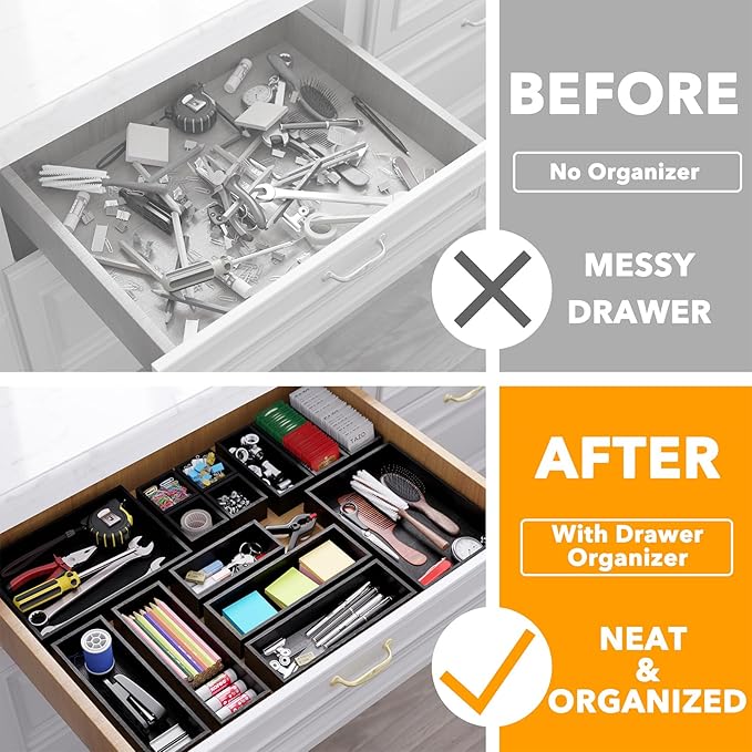 SpaceAid 14-Piece Bamboo Drawer Organizer Storage Boxes Set, Wood Tray Junk - Image 2