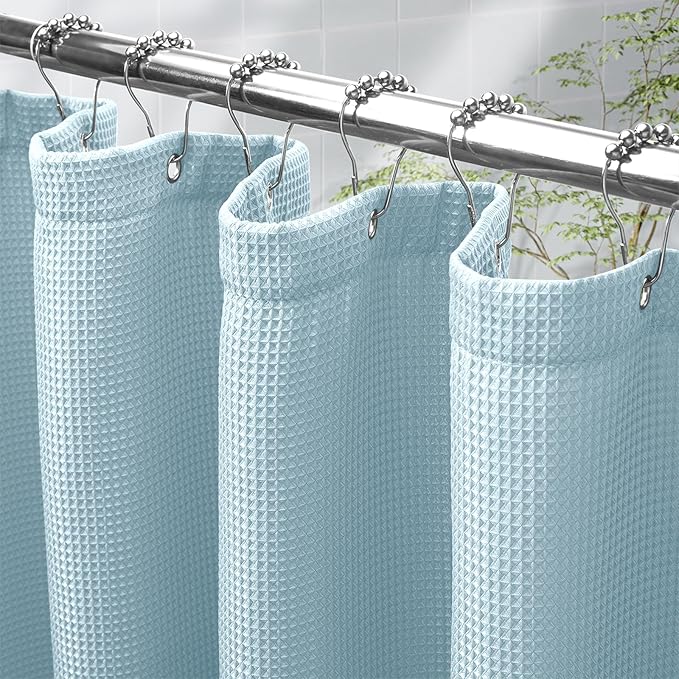AmazerBath Fog Blue Shower Curtain Waffle Textured, Fabric Shower Curtain Misty by AmazerBath