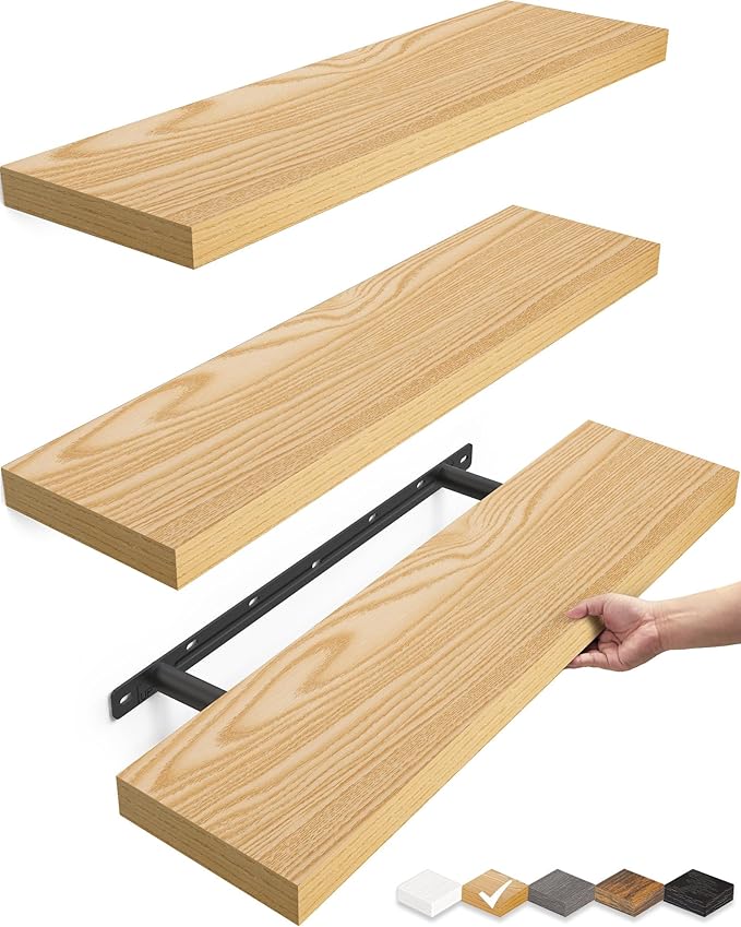BAYKA Floating Shelves for Wall, 22.5 inches Wall Mounted Rustic Wood Shelves by BAYKA