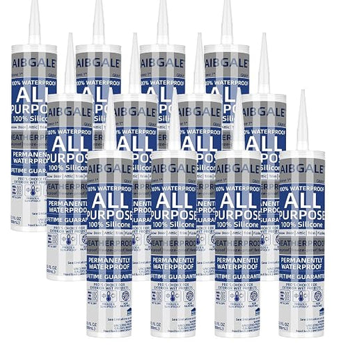 12 Packs Gray Silicone Sealant, 100% Waterproof Silicone Caulk, Adhesive by AIBGALE