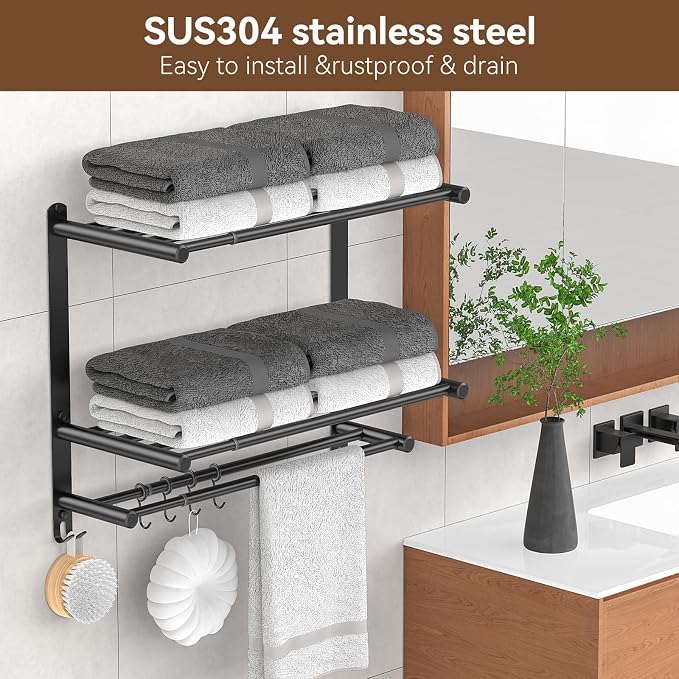 Adjustable 16.9–28" Matte Black Towel Rack - Image 6