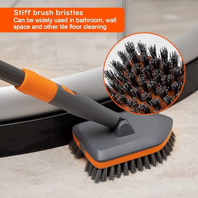 Tile Tub Scrubber Brush with 3 Different Function Cleaning Heads and 56" - Image 4