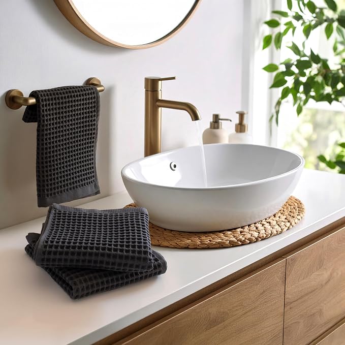 PÜSKÜL Organic Waffle Kitchen Towel 100% Turkish Cotton Set of 3 Dark Gray - Image 6