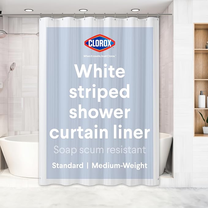 CLOROX Shower Curtain Liner, Premium Striped Medium-Weight Durable Waterproof by MainstreamInternational