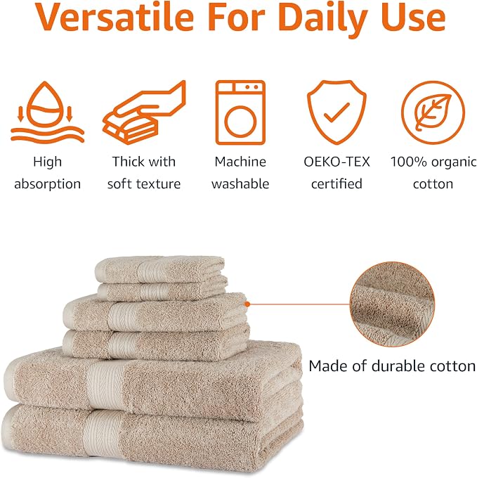 Amazon Basics Fade Resistant Bath, Hand and Washcloth Towel Set, 100% Cotton - Image 2