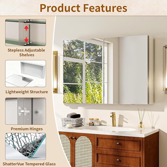 BEAUTYPEAK 40 x 26 Inch Medicine Cabinet - Image 4