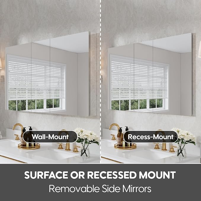 WELLFOR 52" x 30" Rectangle Medicine Cabinet Mirror, Surface Mount or Recessed - Image 3