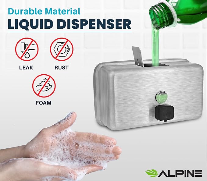 Alpine Commercial Wall-Mounted Soap Dispenser – Stainless Steel, Manual Pump - Image 7