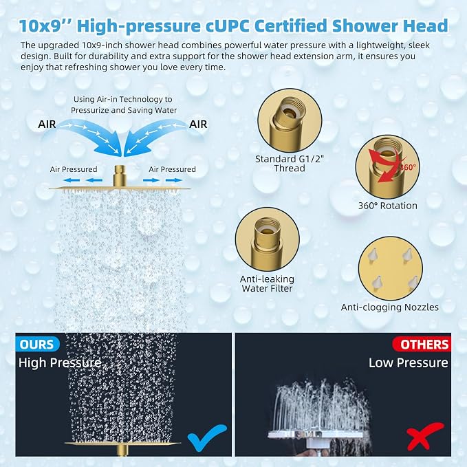 Hibbent All Metal CUPC Certified 10'' Rain Shower Head, Dual Shower Head Combo - Image 6