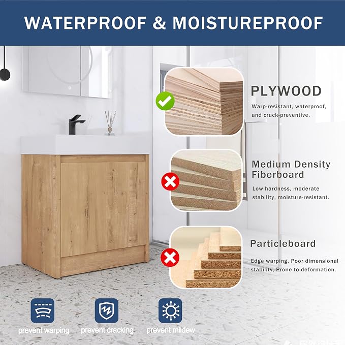 Bathroom Vanity with Sink, 30 in Freestanding Bathroom Single Sink Cabinet - Image 6