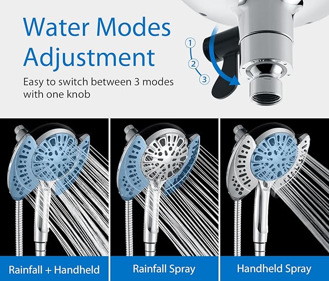 2-in-1 Shower Head with Handheld Combo: 2.5GPM Rainfall Shower Head & Handheld - Image 3