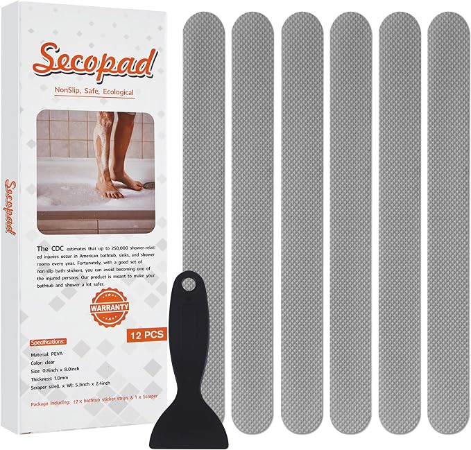 Anti Slip Shower Stickers, Safety Bathtub Strips Adhesive Decals by Secopad