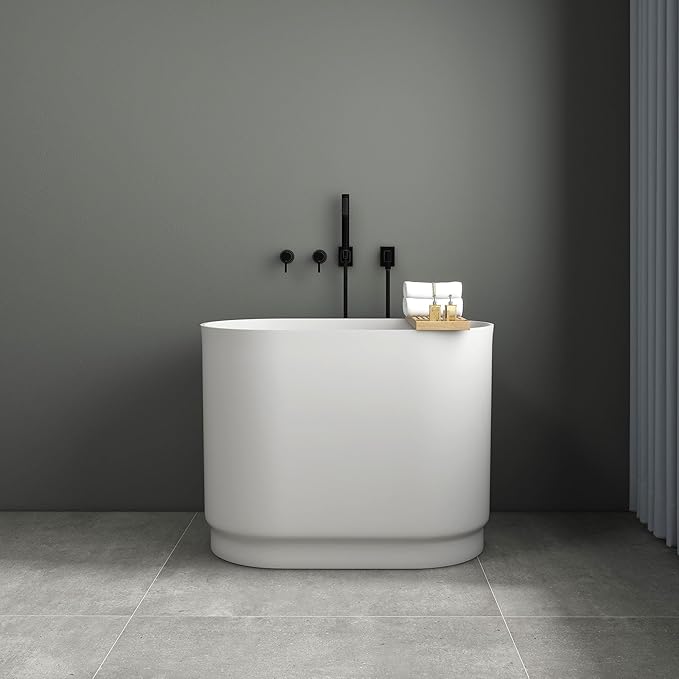 SJ Star&Jane 39" Solid Surface Japanese Soaking Bathtub Stone Resin by SJSTARJANE