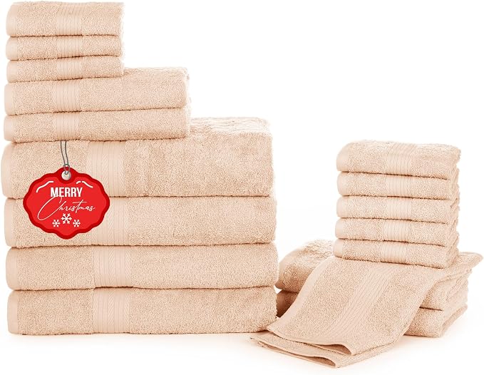Ample Decor Bathroom Towel Set of 18-4 Hand Towel, 4 Bath Towel, 10 Wash Cloths by AmpleDecor