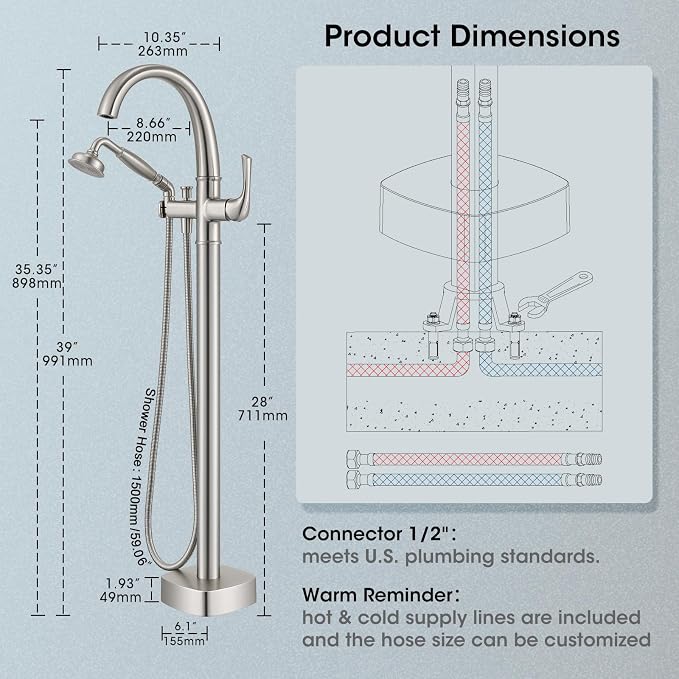 Free Standing Tub Faucet, Jabbol Luxury Freestanding Bathtub Faucet - Image 6