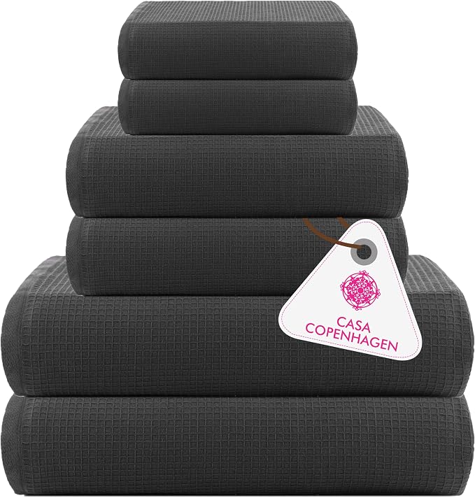 CASA COPENHAGEN Waffle Terry Towel 6Pcs Set, Cotton Extra Large Luxurious- Pine by CASACOPENHAGEN