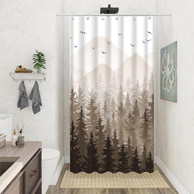 Aipon Brown Misty Forest Shower Curtain Ombre Nature Tree Plants Shower by Aipon