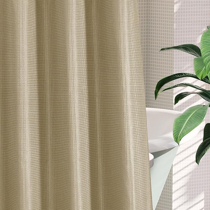 MitoVilla Beige Waffle Small Stall Shower Curtain Liner Set 36 x 74, No Hooks - Image 5