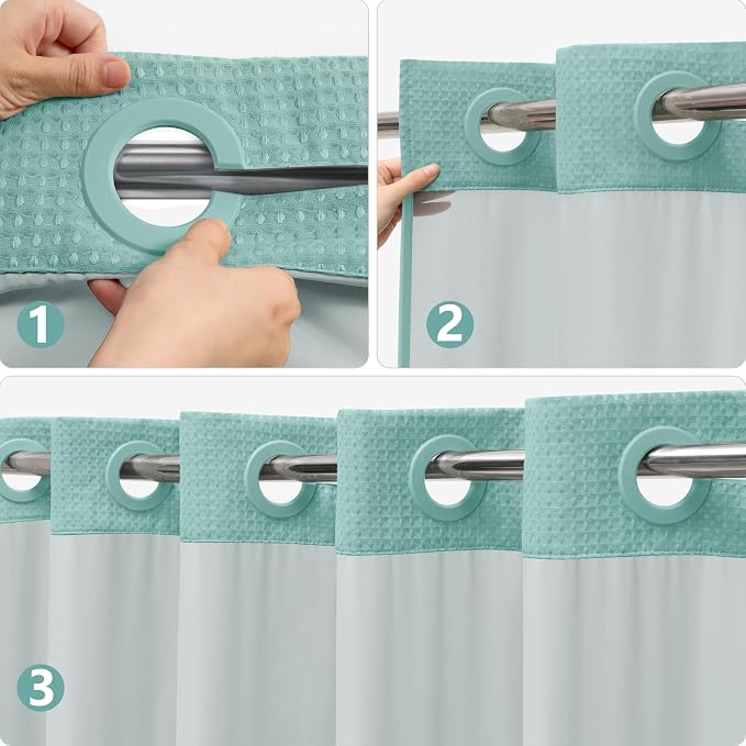 No Hook Waffle Weave Shower Curtain Set - Image 3