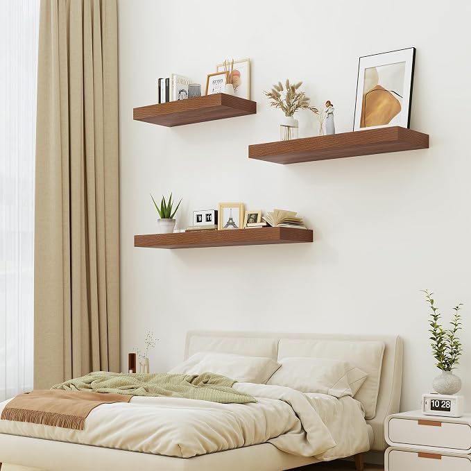 Heimlove Walnut Bathroom Shelf Floating Shelves - Image 2
