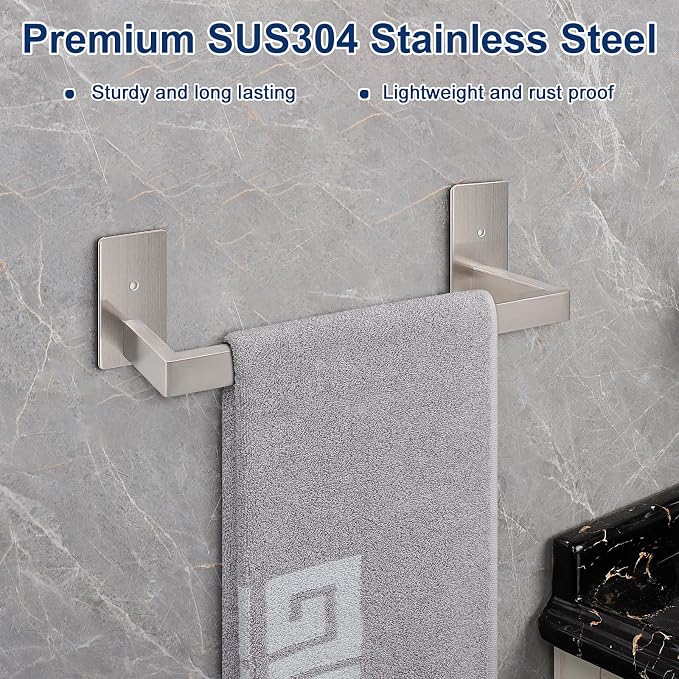 NearMoon Self Adhesive Bathroom Towel Bar, Stainless Steel Square Bath Wall - Image 4