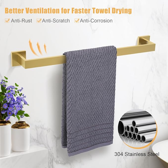TURS 10-Piece Bathroom Hardware Accessories Set Brushed Gold Towel Bar Holder - Image 2