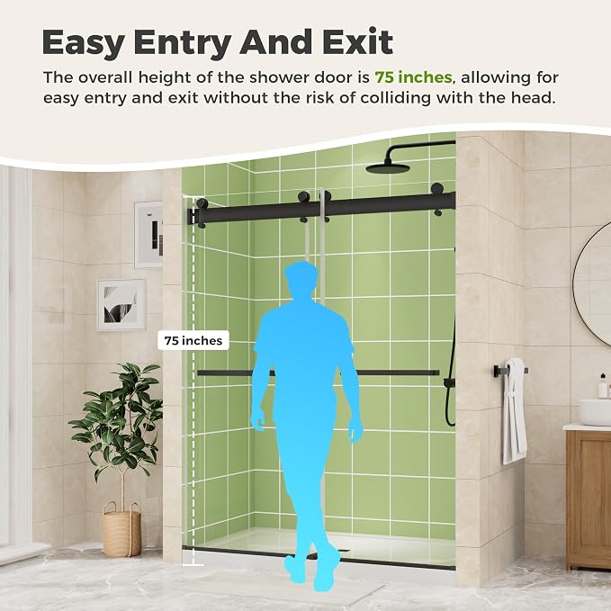 DELAVIN 44-48" W x 75" H Double Sliding Shower Door, 1/4" SGCC Tempered Glass - Image 7