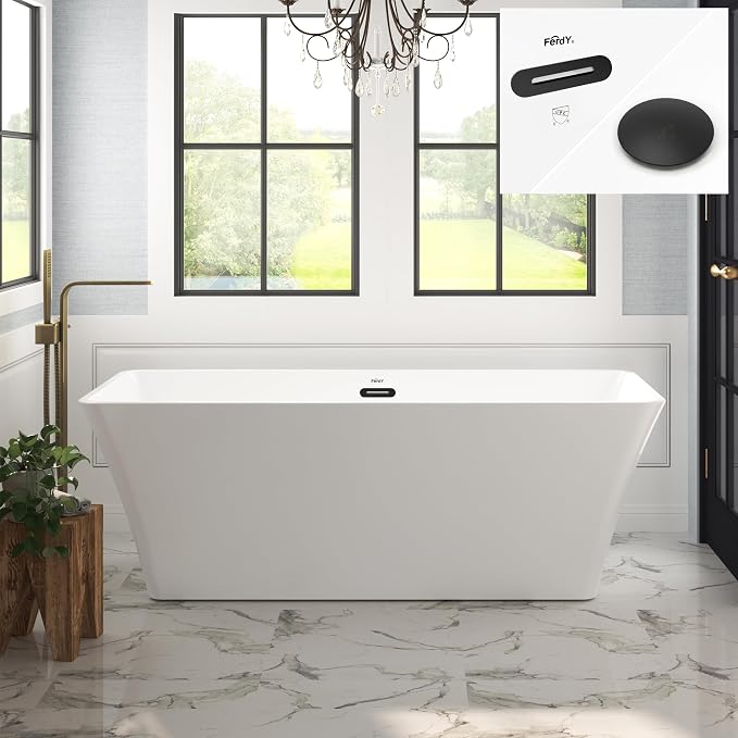 FerdY Sentosa 67" Acrylic Freestanding Bathtub, Contemporary Design Soaking Tub by FerdY