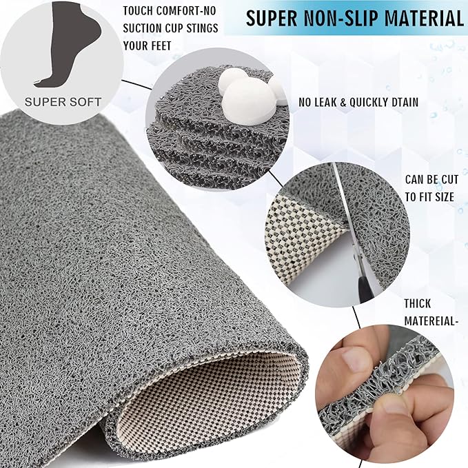 godehone Shower Mats Non Slip Without Suction Cups, PVC Loofah Bathroom Mats - Image 3