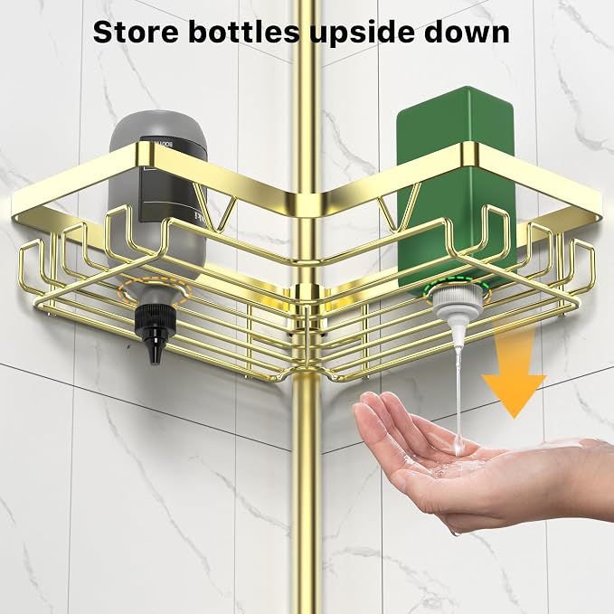Shower Caddy Tension Pole with 2 Soap Holders, Adjustable Corner Shower Caddy - Image 6