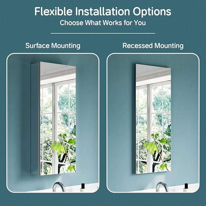 12"x30" Medicine Cabinet Mirror, Aluminum Silver Recessed Medicine Cabinet - Image 3