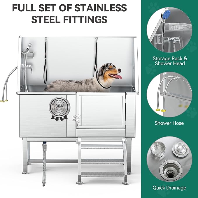 YITAHOME Professional Dog Bathtub 50in, Stainless Steel 304 Dog Bathing Station - Image 6