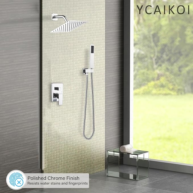 Chrome Shower System, 8 Inch High Pressure Rain Shower - Image 2