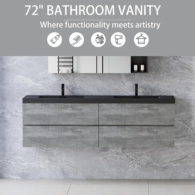 Floating Vanity Bathroom, 72 Inch Bathroom Vanity - Image 3