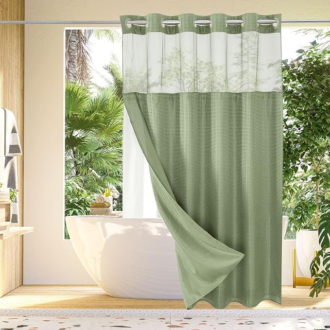 Gibelle Long Shower Curtain 72x80, Waffle Weave Bathroom Shower Curtain by Gibelle