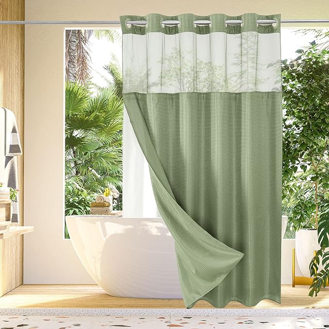 Gibelle Extra Long Shower Curtain 72x86, Waffle Weave Bathroom Shower Curtain by Gibelle