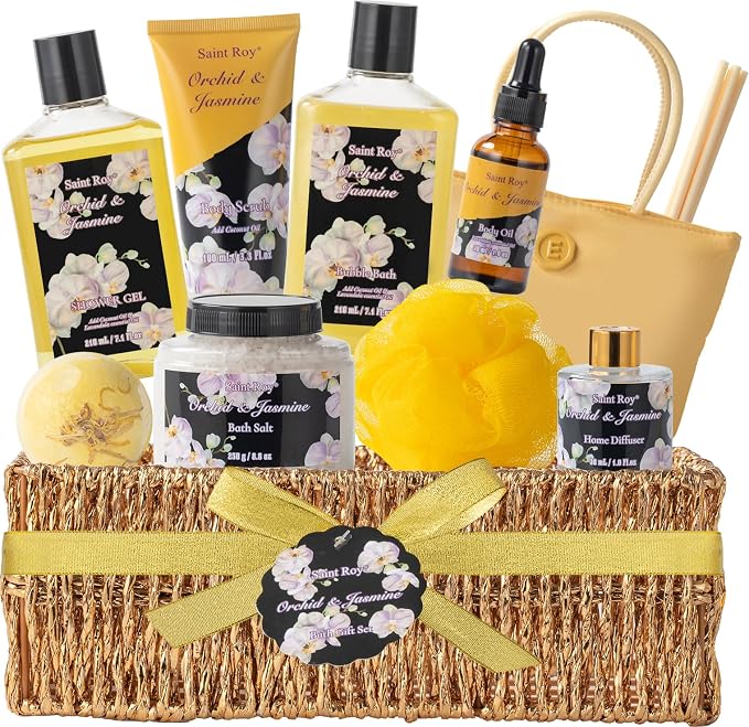 christmas gift bath basket, Bath and Body Gift Basket Orchid & Jasmine Spa Gift - Image 9