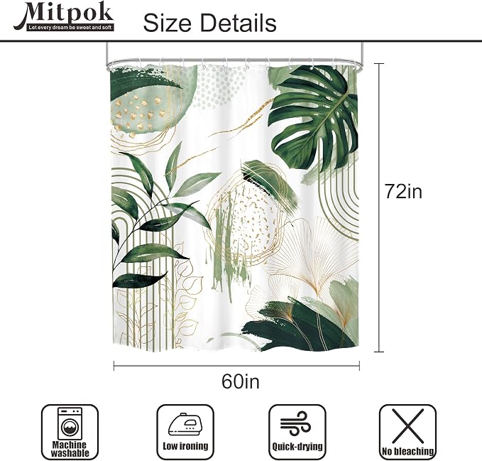 Green Boho Shower Curtain 60Wx72H Sage Green Bohemian Modern Abstract Tropical - Image 5