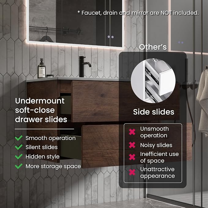30" Bathroom Vanity with Sink, Modern Floating Vanity with Double Soft Closing - Image 5
