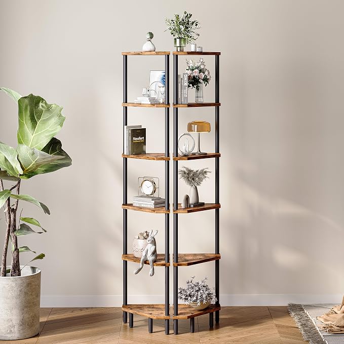 6 Tier Corner Shelf, 66.5'' Tall Standing Shelf, Narrow Display Shelf Stand - Image 4