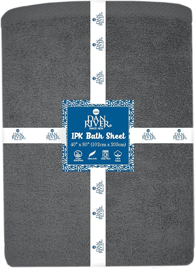 DAN RIVER Pack of 1 Bath Sheet 40x80 Inches, Extra Large Gray Bath Towels - Image 7