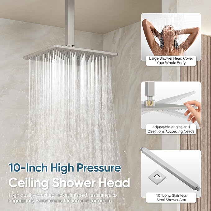 Nickel Shower System, Brushed Nickel Shower Faucet Set, 3 In 1 Push Button - Image 4