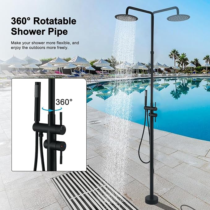 RBROHANT Freestanding Outdoor Shower Black, Height Adjustable Outside Showers - Image 2