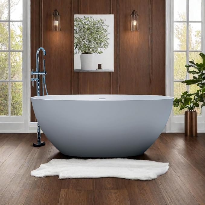 55'' Resin Stone Soaking Bathtub Freestanding Bathtub Solid Surface Modern Tubs - Image 6