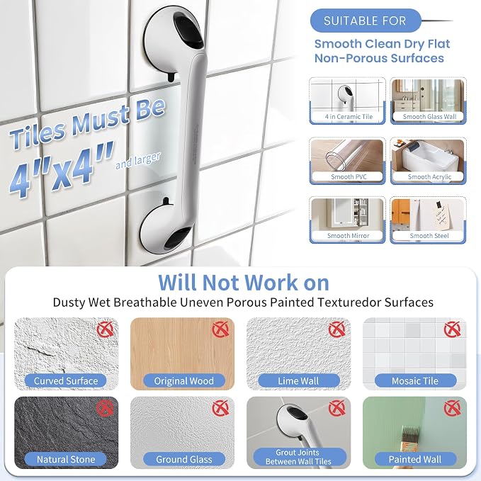 2 Pack 12 Inch Grab Bars for Bathtubs and Showers for Seniors, Heavy Duty - Image 3