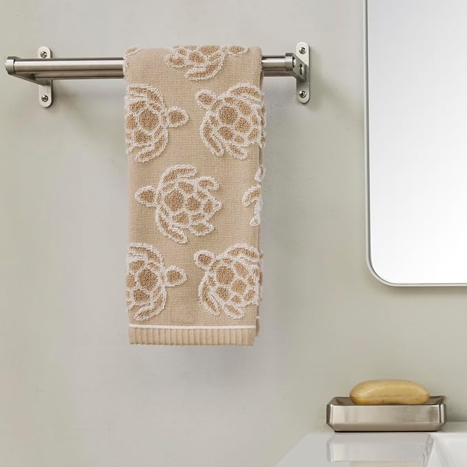 SKL Home Turtle Sculpted 100% Cotton Jacquard 2pc Hand Towel Set, Reversible & - Image 4