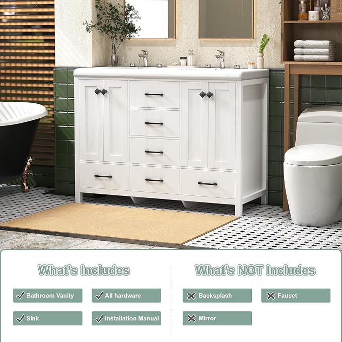 48 Inch Bathroom Vanity with Sink, Bathroom Vanity Cabinet with Doulble Sink - Image 7