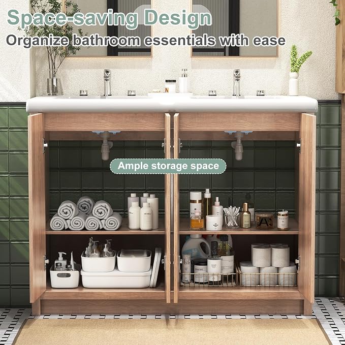 48 Inch Bathroom Vanity with Double Sink, Bathroom Sink Cabinet with 4 Fluted - Image 3